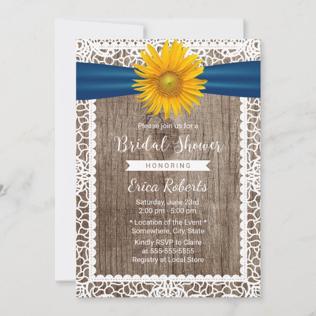 Invitación Ducha de novia de madera con cubierta de cinta de  (Anverso)