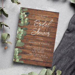Invitación Ducha de novia de madera rústica verde eucalipto