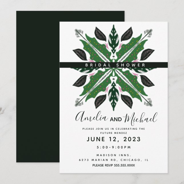 Invitación Ducha de Novia de Mandala Moderna Dibujada a Mano  (Anverso / Reverso)