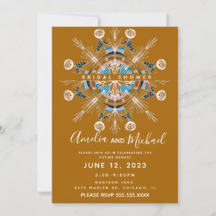 Invitación Ducha de Novia de Mandala Moderno Mostaza Arte Boh