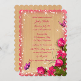 Invitación Ducha de novia de mariposa floral rosada de madera