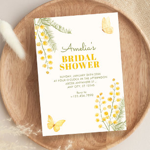 Invitación Ducha de novia de mariposa floral verde amarillo