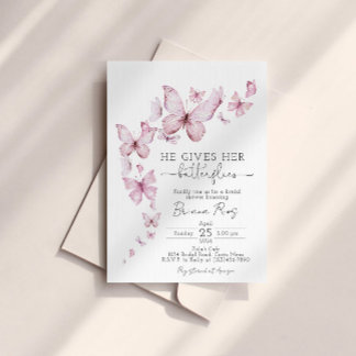 Invitación Ducha de novia de mariposa rosa