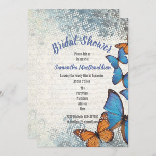 Invitación Ducha de novia de mariposas azules de época