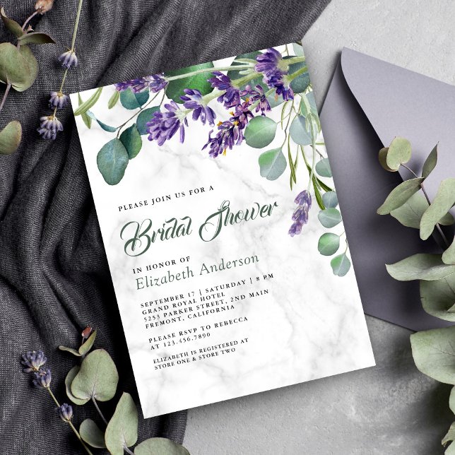 Invitación Ducha de Novia de Mármol Blanco con Lavanda y Euca (Subido por el creador)