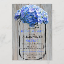 Ducha de novia de Mason Jar Barnwood Blue Hydrange