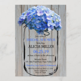 Invitación Ducha de novia de Mason Jar Barnwood Blue Hydrange