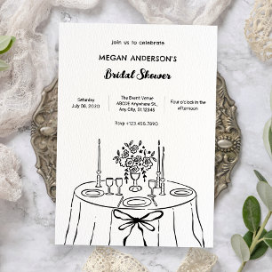 Invitación Ducha de novia de mesa de comedor dibujada a mano