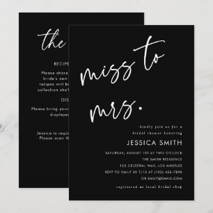 Invitación Ducha de novia de Miss a Mrs. moderna y negra todo