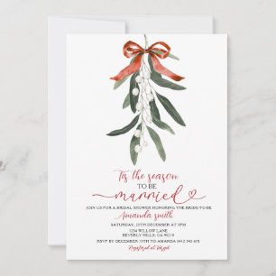 Invitación Ducha de novia de muérdago con cinta roja de Navid