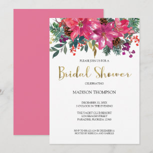 Invitación Ducha de Novia de Navidad con Flor de Pascua Rosa