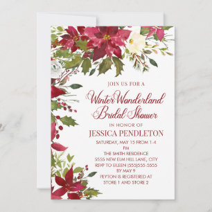 Invitación Ducha de Novia de Navidad de Invierno con Poinsett