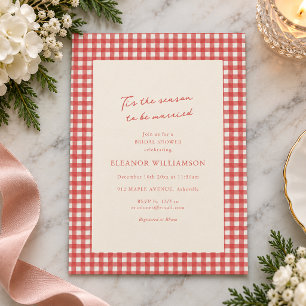 Invitación Ducha de novia de Navidad en tela de cuadros rojos