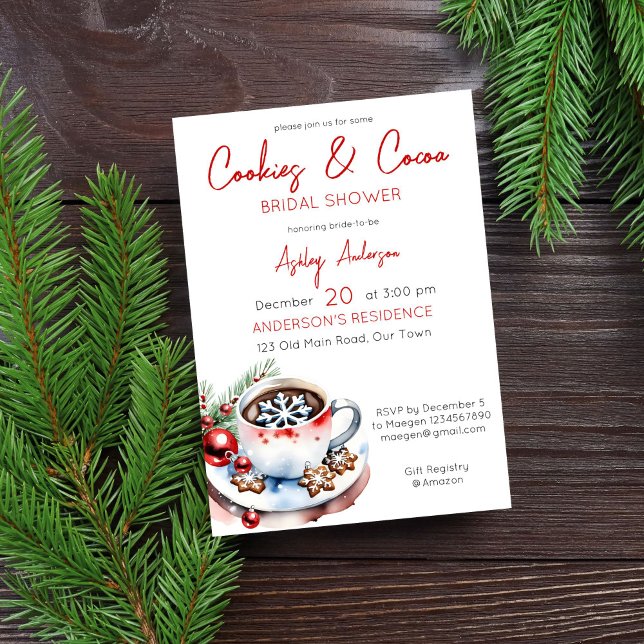 Invitación Ducha de novia de Navidades de invierno de cacao y (Cookies and cocoa winter Christmas bridal shower editable template Invitation digital download)