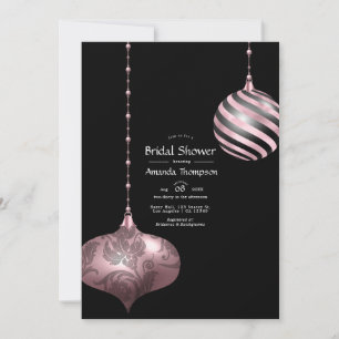 Invitación Ducha de novia de Navidades de oro rosados y Rosas
