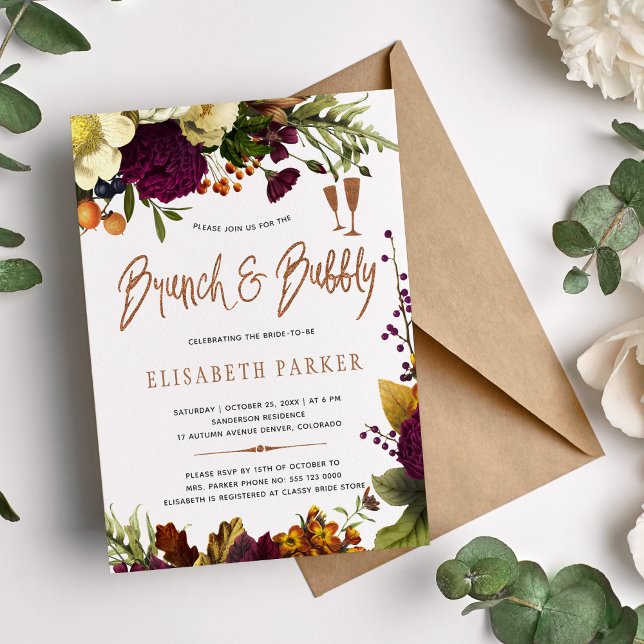 Invitación Ducha de novia de oro con flores de brunch y otoño (Subido por el creador)
