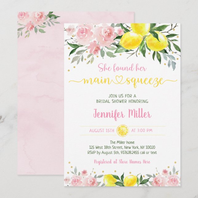 Invitación Ducha de novia de oro rosado principal de lemonade (Anverso / Reverso)