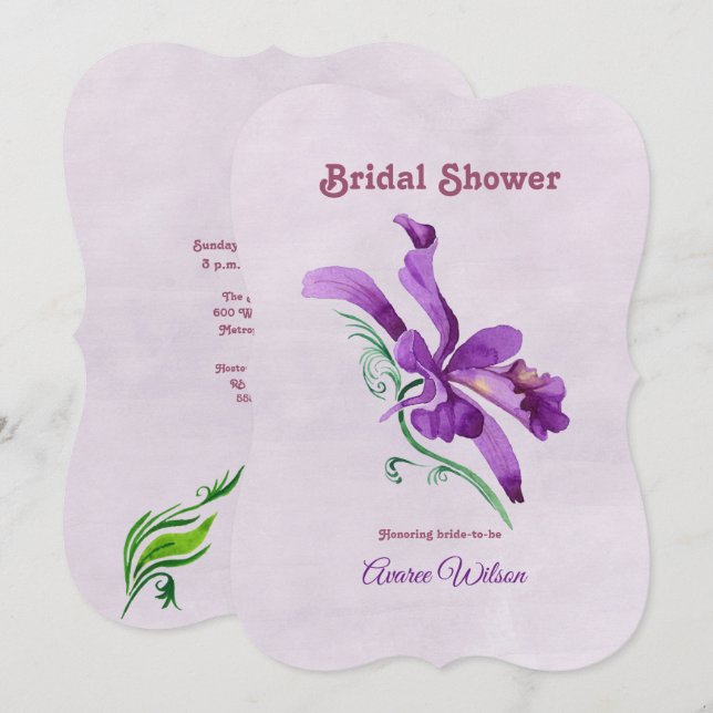 Invitación Ducha de novia de orquídea morada (Anverso / Reverso)