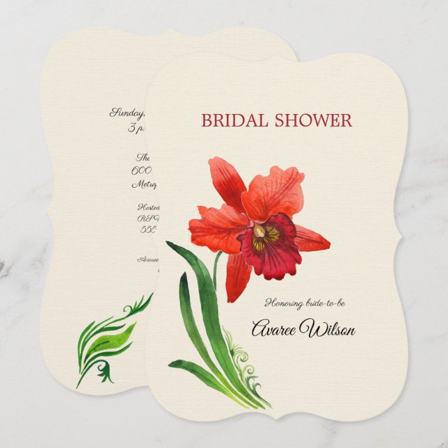 Invitación Ducha de novia de orquídeas rojas (Anverso / Reverso)