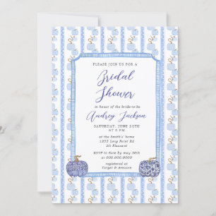 Invitación Ducha de novia de otoño en azul chinoiserie de cal