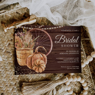Invitación Ducha de Novia de Otoño Floral de Pampas Calabaza