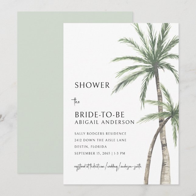 Invitación Ducha de novia de Palm Tree Sage (Anverso / Reverso)