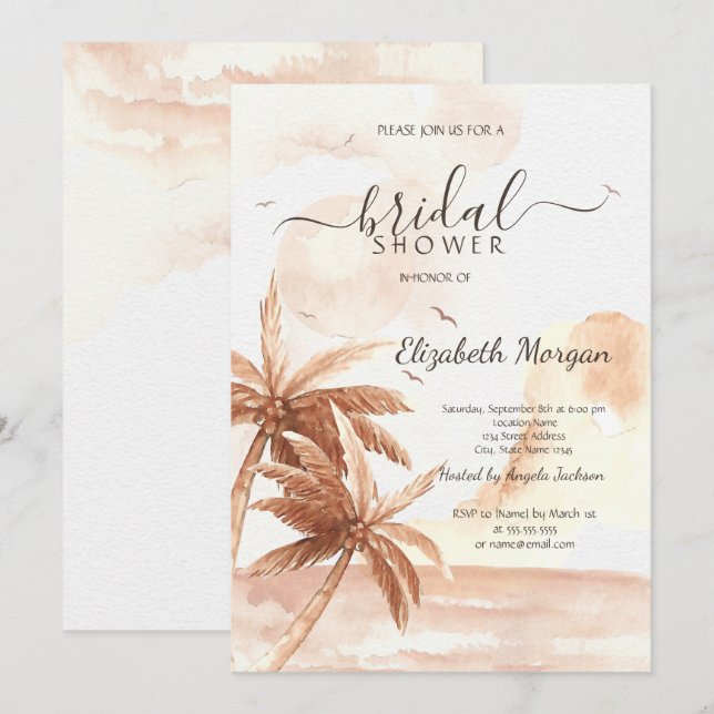 Invitación Ducha de novia de Palmas Tropicales Rústicas (Anverso / Reverso)