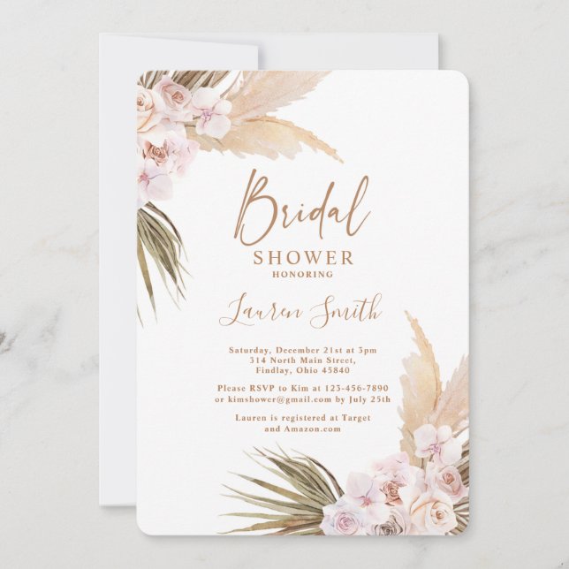 Invitación Ducha de novia de pampas Grass (Anverso)