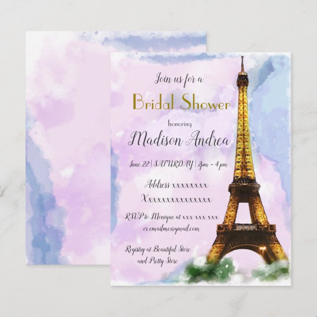 Invitación Ducha de novia de París (Anverso / Reverso)
