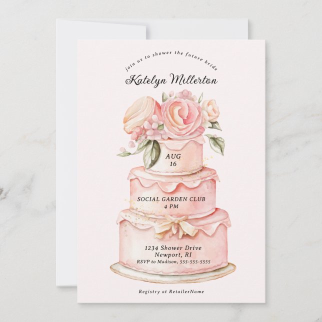 Invitación Ducha de novia de pastel rosa (Anverso)