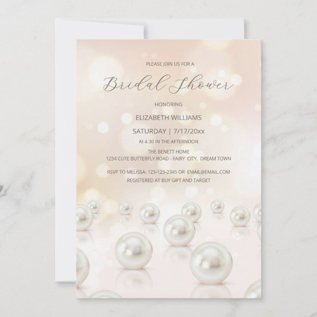 Invitación Ducha de Novia de Perlas Reflectantes Crema (Anverso)