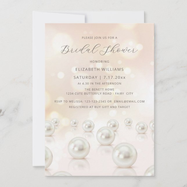 Invitación Ducha de Novia de Perlas Reflectantes Crema (Anverso)
