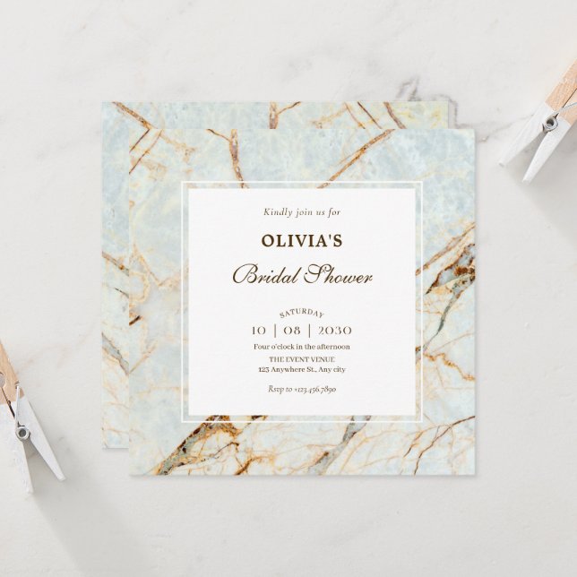 Invitación Ducha de novia de piedra de mármol (Anverso/Reverso In Situ)