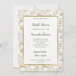 Invitación Ducha de novia de piedras falsas gris y crema blan