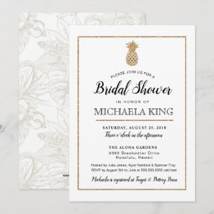 Invitación Ducha de novia de piña moderna, blanca y dorada