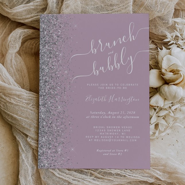 Invitación Ducha de novia de plata brunch y bubbly Dusty Lila (Subido por el creador)