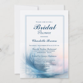 Invitación Ducha de novia de plumas de borde azul