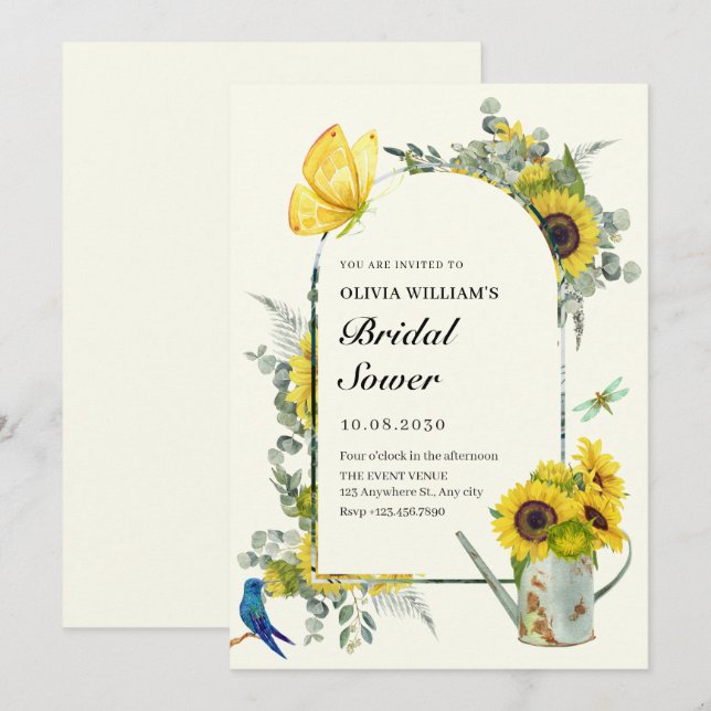 Invitación Ducha de novia de primavera de girasoles (Anverso / Reverso)