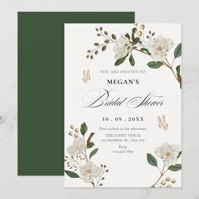 Invitación Ducha de novia de rama de flores (Anverso / Reverso)