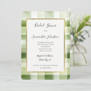 Invitación Ducha de Novia de Rayas de Cuadro Escocés Verde Cr