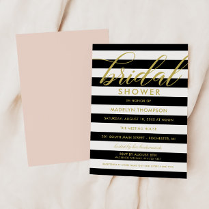 Invitación Ducha de novia de rayas modernas de oro y negro