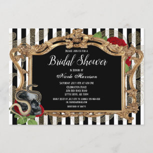 Invitación Ducha de novia de rayas negras góticas de Victoria