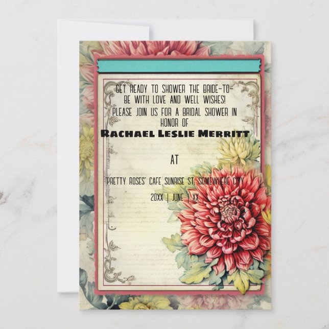 Invitación Ducha de novia de Red Dahlia Ephemera (Anverso)