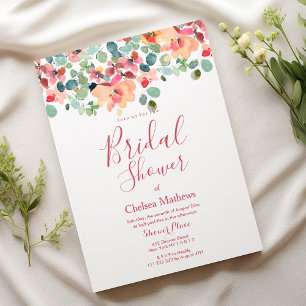 Invitación Ducha de novia de rosa de jardín coral roja menta