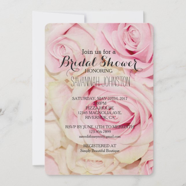 Invitación Ducha de novia de rosas blancas rosas bonitos (Anverso)