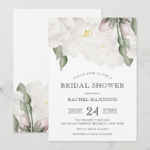 Invitación Ducha de novia de rosas blandas blancas