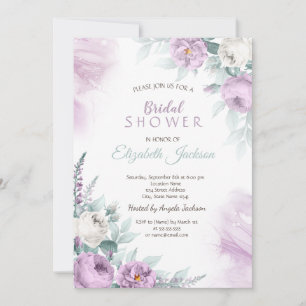 Invitación Ducha de novia de rosas violetas con lunares 
