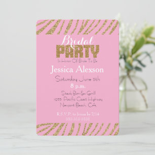 Invitación Ducha de novia de Rubor Gold Zebra Print Faux Purp