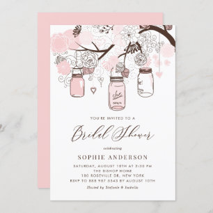 Invitación Ducha de novia de Rubor Pink Mason Jars