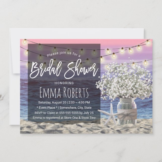 Invitación Ducha de novia de Starfish Beach Breath Jar para e (Anverso)